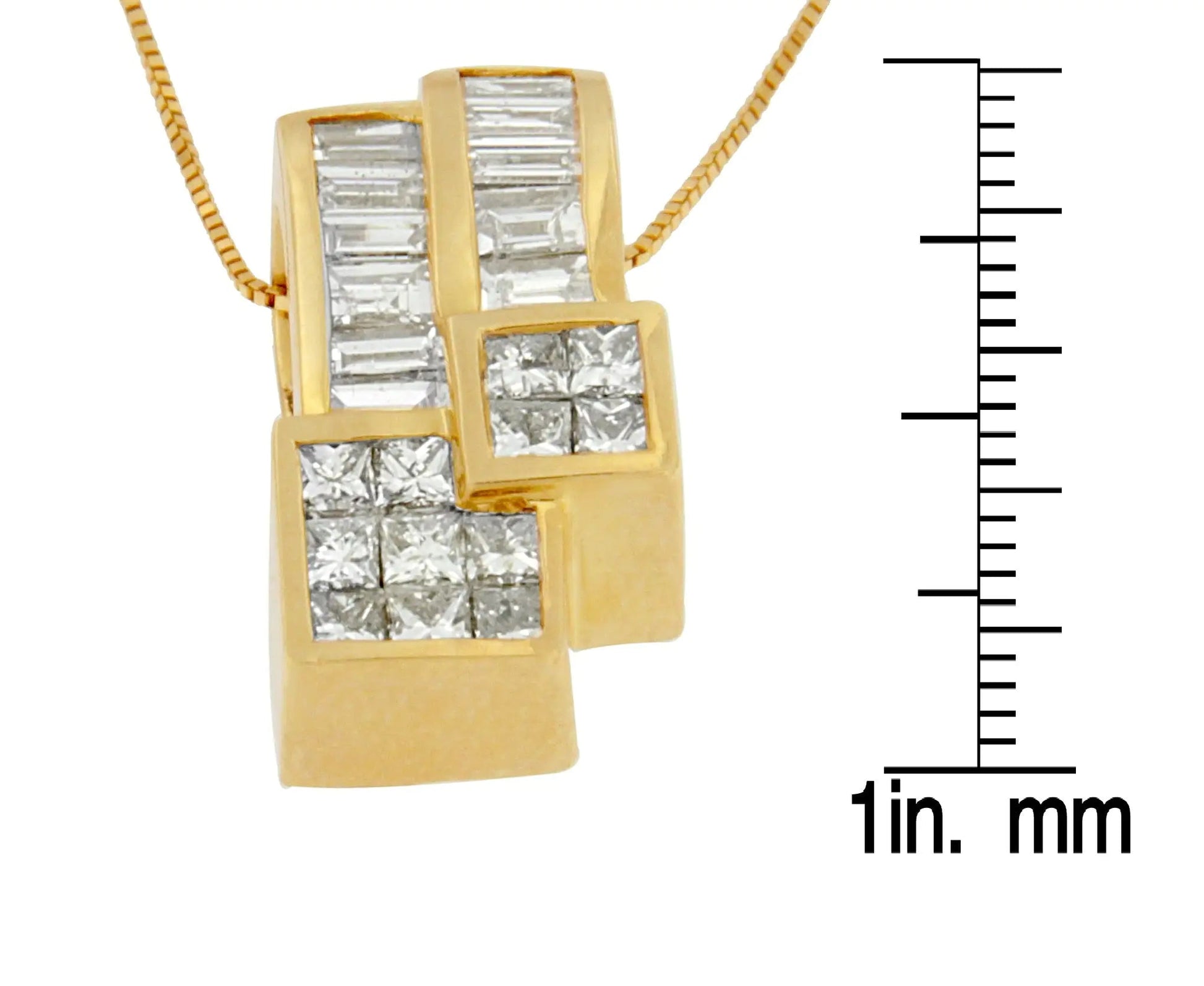 14K Yellow Gold 1 1/2 cttw Princess and Baguette Cut Diamond Geometric Pendant Necklace (H-I Color, VS1-VS2 Clarity) WEM Support (www.WEM.support)