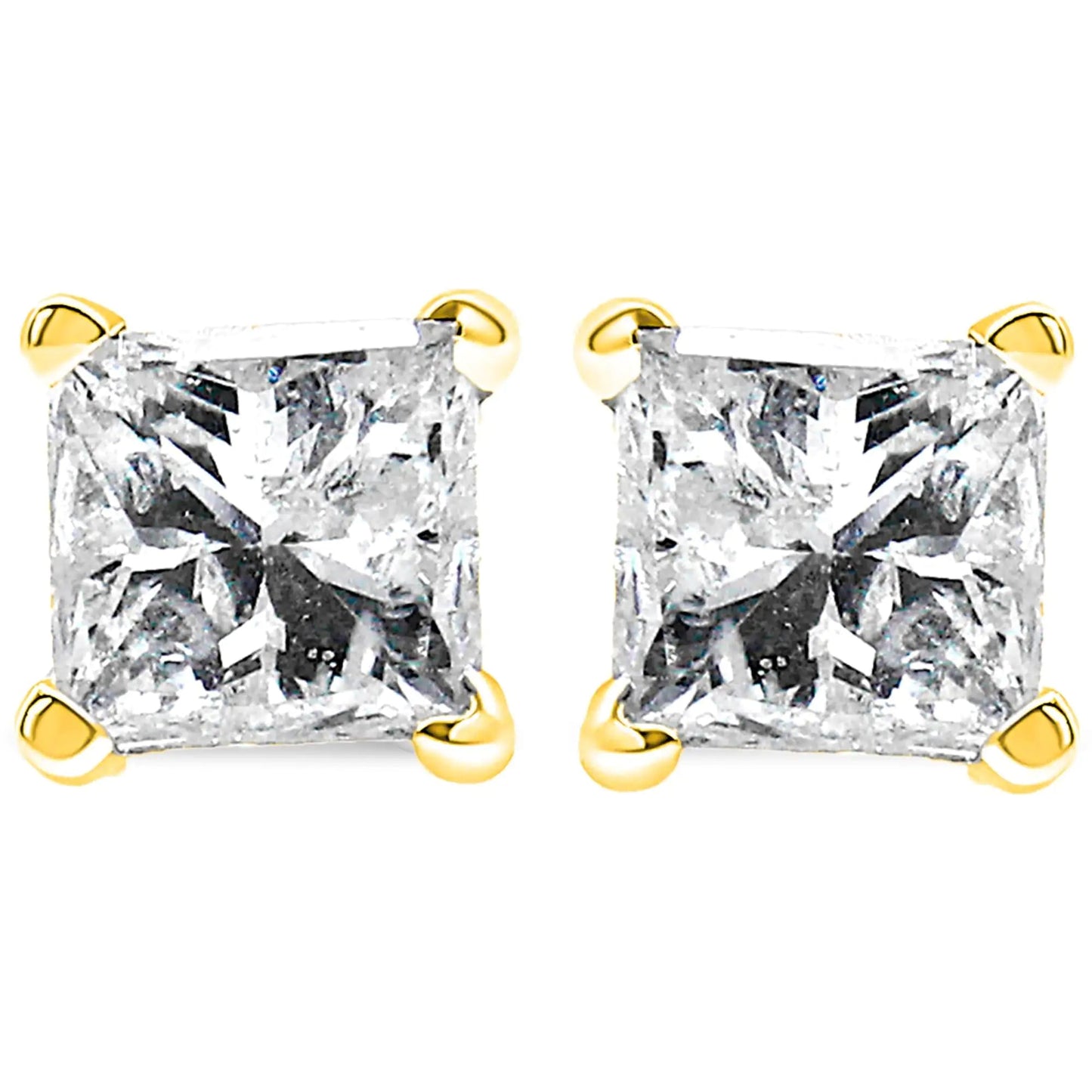 10K Yellow Gold 3/4 Cttw Princess-Cut Square Near Colorless Diamond Classic 4-Prong Solitaire Stud Earrings (J-K Color, I2-I3 Clarity) WEM Support (www.WEM.support)