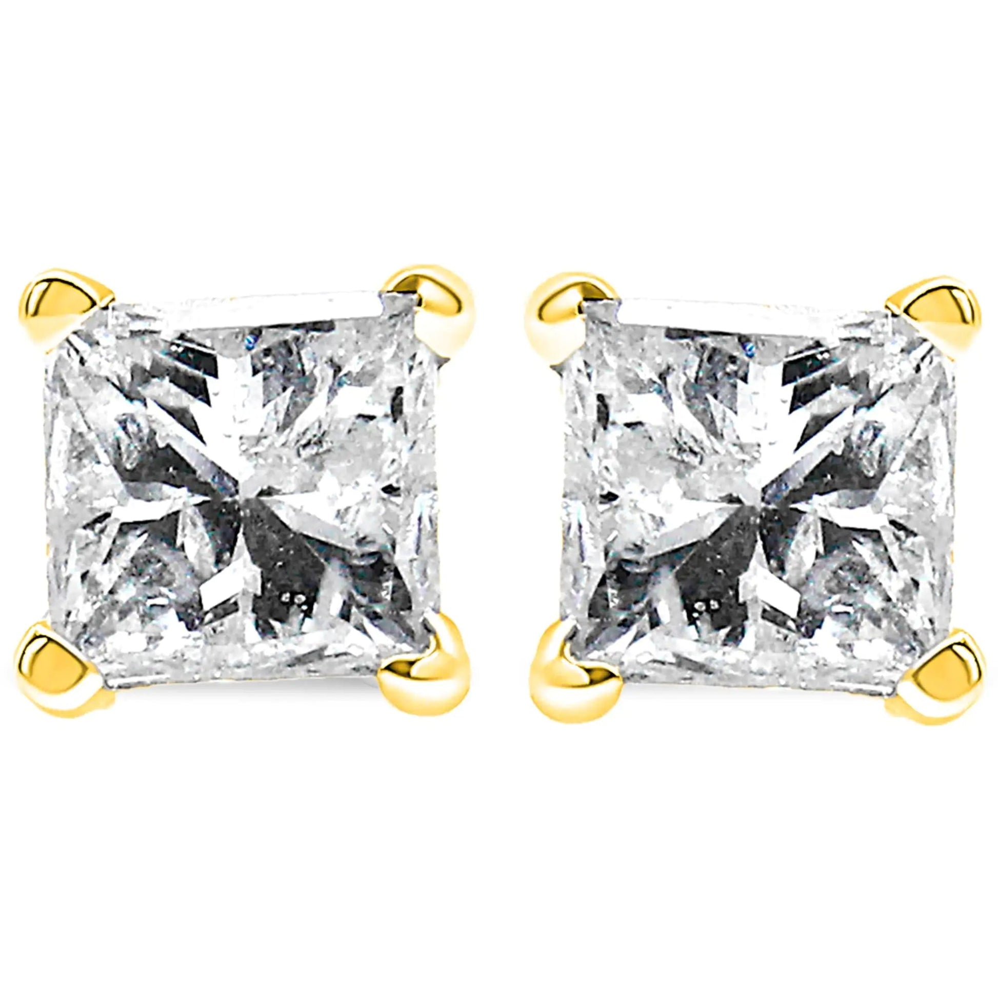 10K Yellow Gold 3/4 Cttw Princess-Cut Square Near Colorless Diamond Classic 4-Prong Solitaire Stud Earrings (J-K Color, I2-I3 Clarity) WEM Support (www.WEM.support)