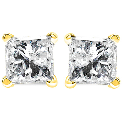 10K Yellow Gold 3/4 Cttw Princess-Cut Square Near Colorless Diamond Classic 4-Prong Solitaire Stud Earrings (J-K Color, I2-I3 Clarity) WEM Support (www.WEM.support)