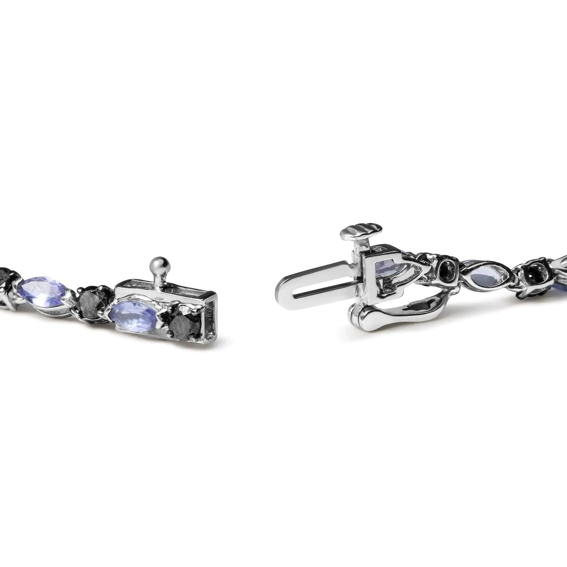 .925 Sterling Silber Armband mit 1 1/2 Cttw Schwarzen Diamanten und Blauem Tansanit (I2-I3 Reinheit, Schwarze Farbe) - Größe 7,25" WEM Support (www.WEM.support)