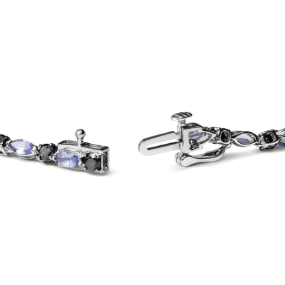 .925 Sterling Silber Armband mit 1 1/2 Cttw Schwarzen Diamanten und Blauem Tansanit (I2-I3 Reinheit, Schwarze Farbe) - Größe 7,25" WEM Support (www.WEM.support)