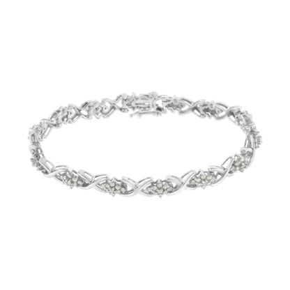 .925 Sterling Silver 2-1/4 Cttw Diamond 7” Cluster X Link Bracelet (I-J Color, I3 Clarity) WEM Support (www.WEM.support)