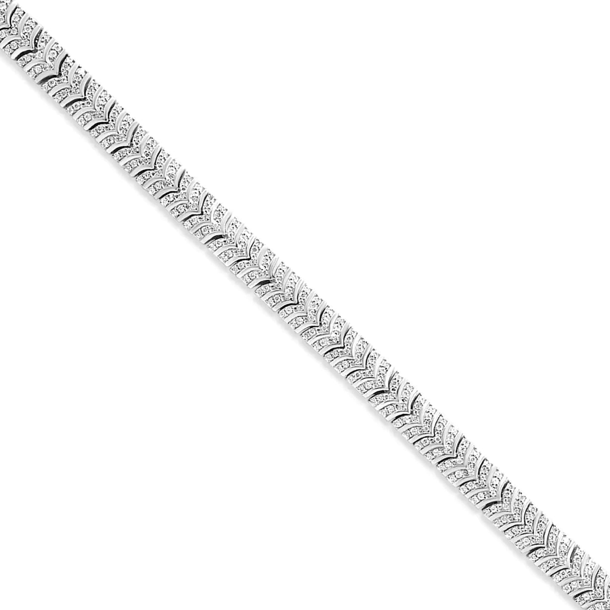 .925 Sterling Silver 3.00 Cttw Diamond Chevron Link Bracelet (I2-I3 Clarity, I-J Color) - Size 7.25" WEM Support (www.WEM.support)