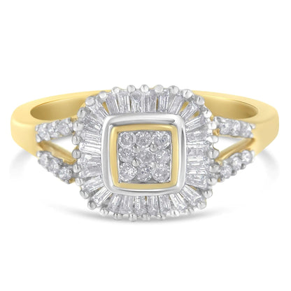 10K Yellow Gold Round and Baguette Cut Diamond Ballerina Ring (1/2 cttw, I-J Color, SI2-I1 Clarity) WEM Support (www.WEM.support)
