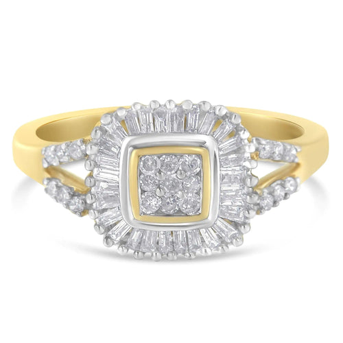 10K Yellow Gold Round and Baguette Cut Diamond Ballerina Ring (1/2 cttw, I-J Color, SI2-I1 Clarity) WEM Support (www.WEM.support)