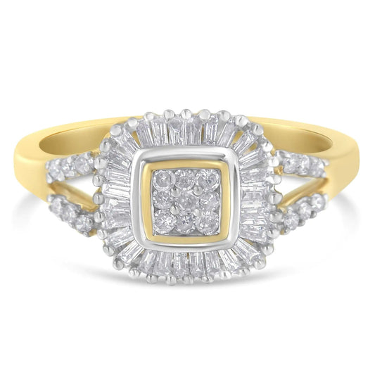 10K Yellow Gold Round and Baguette Cut Diamond Ballerina Ring (1/2 cttw, I-J Color, SI2-I1 Clarity) WEM Support (www.WEM.support)