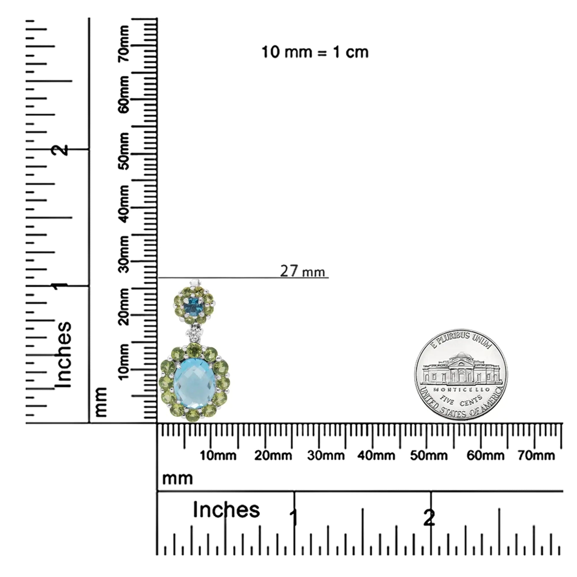 18k White Gold 0.05 Cttw Round Diamond and Blue Topaz and Green Peridot Gemstone Halo Drop 18" Pendant Necklace (F-G Color, VS1-VS2 Clarity) WEM Support (www.WEM.support)