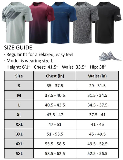 5 Pack Men’s Active Quick Dry Crew Neck T Shirts | Athletic Running Gym Workout Short Sleeve Tee Tops Bulk Light Gray/Gradient Red/Blue/Charcoal/Black Large My Store