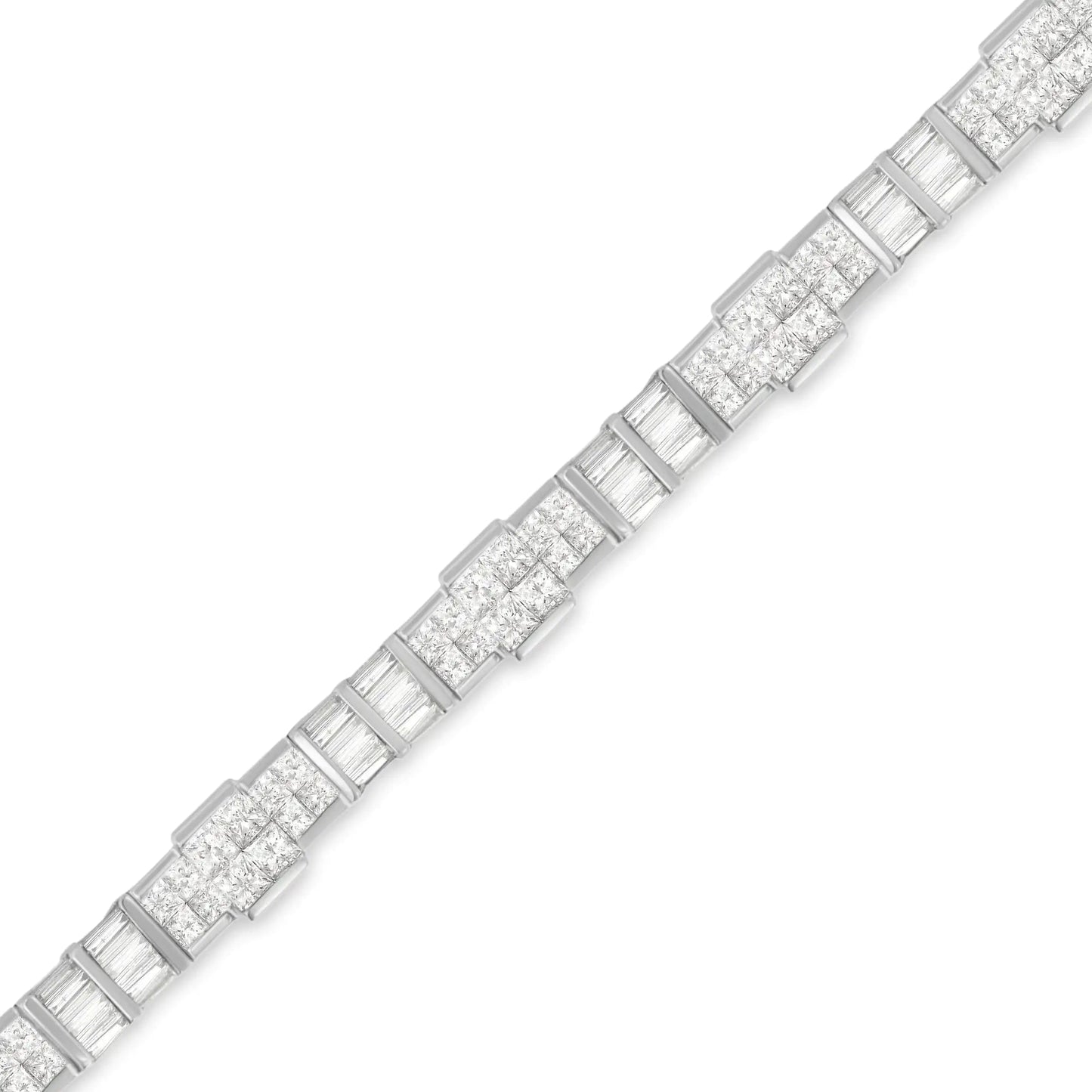 14K White Gold Princess and Baguette Cut Diamond Mixed Link Bracelet (8 3/4 cttw, G-H Color, VS2-SI1 Clarity) WEM Support (www.WEM.support)