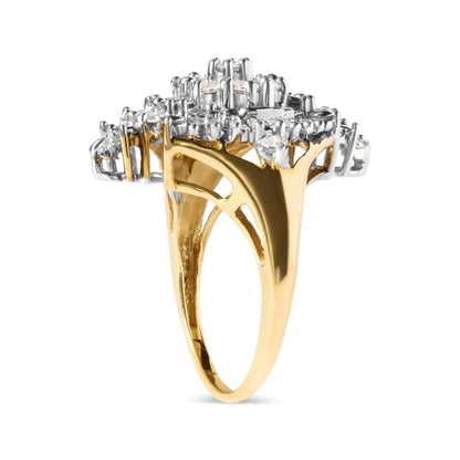 10K Yellow Gold 1 Cttw Round and Baguette cut Diamond Cluster and Rhombus Halo Ring (H-I Color, I1-I2 Clarity) WEM Support (www.WEM.support)