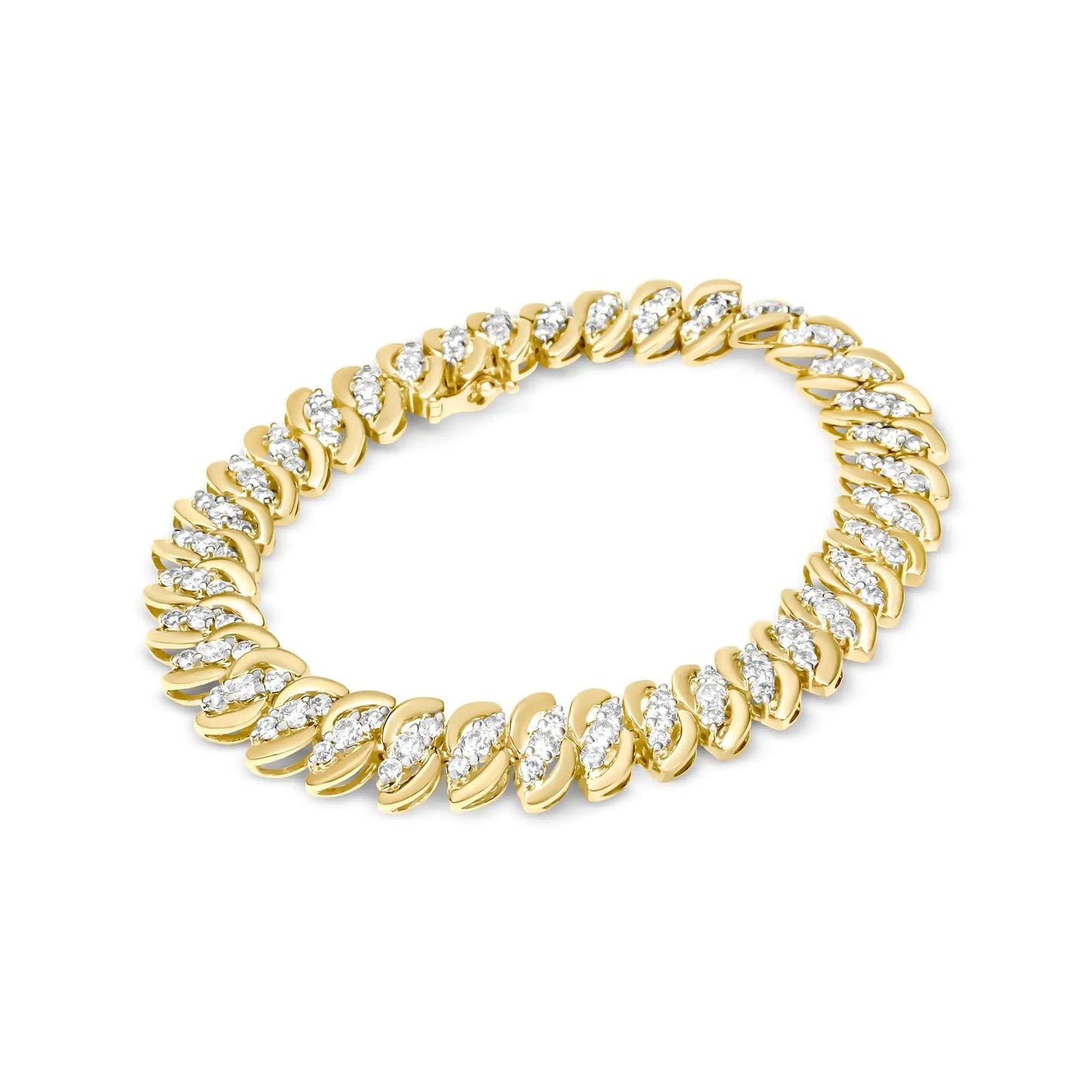 10K Yellow Gold 5.0 Cttw Diamond Double Row S-Link Cuban Bracelet (J-K Color, I2-I3 Clarity) - 7.25" Inches WEM Support (www.WEM.support)