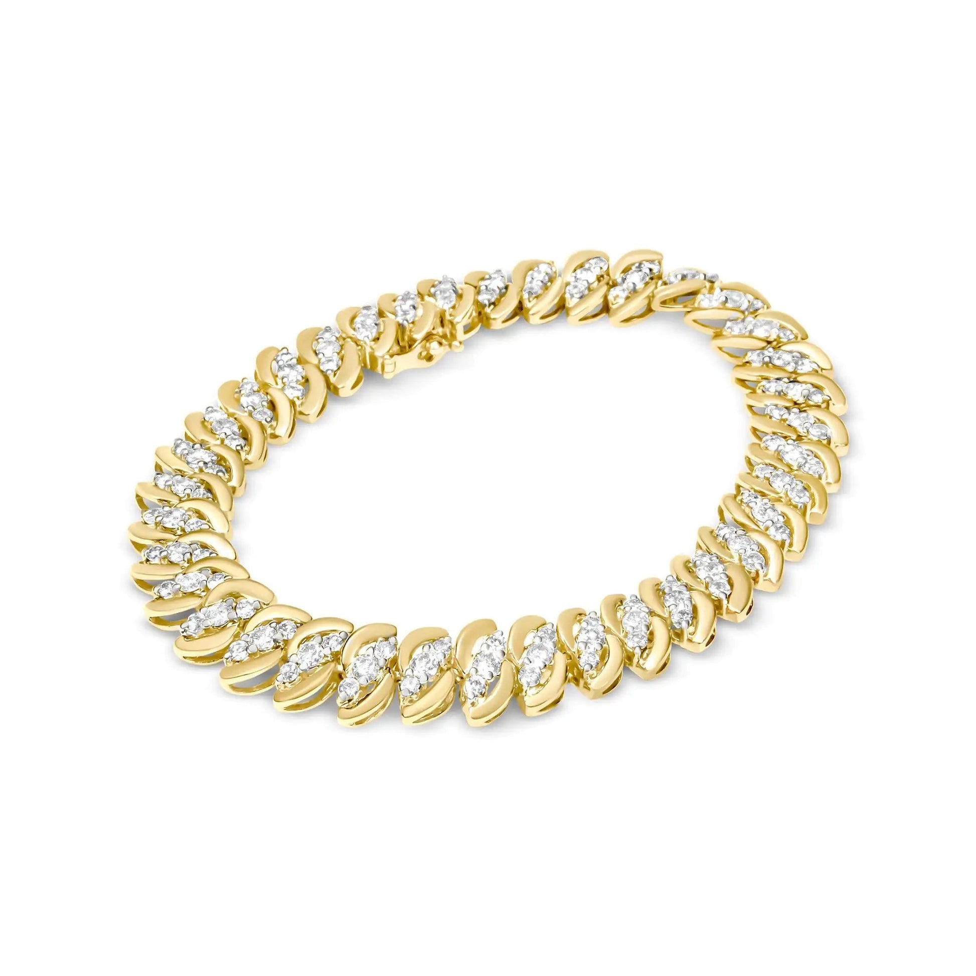 10K Yellow Gold 5.0 Cttw Diamond Double Row S-Link Cuban Bracelet (J-K Color, I2-I3 Clarity) - 7.25" Inches WEM Support (www.WEM.support)