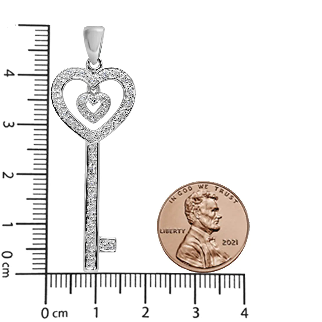 .925 Sterling Silver 1/5 Cttw Round-Cut Diamond Double Heart & Key 18" Pendant Necklace (I-J Color, I3 Clarity) WEM Support (www.WEM.support)