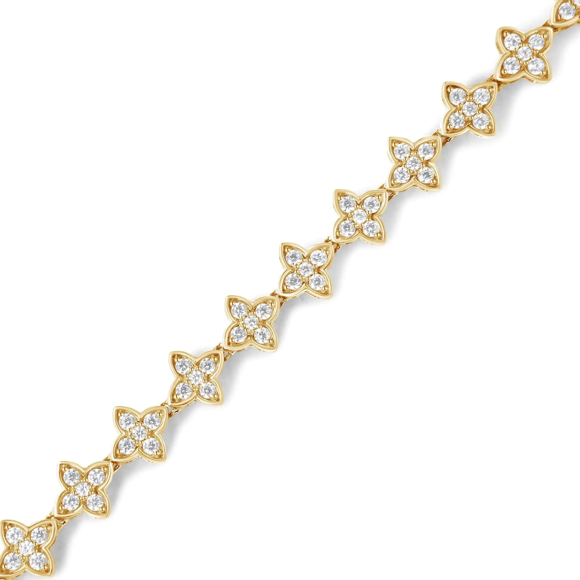 10K Yellow Gold 2.0 cttw Round-Cut Diamond 4 Leaf Clover Link Bracelet (J-K Color, I1-I2 Clarity) - Size 7.25" WEM Support (www.WEM.support)