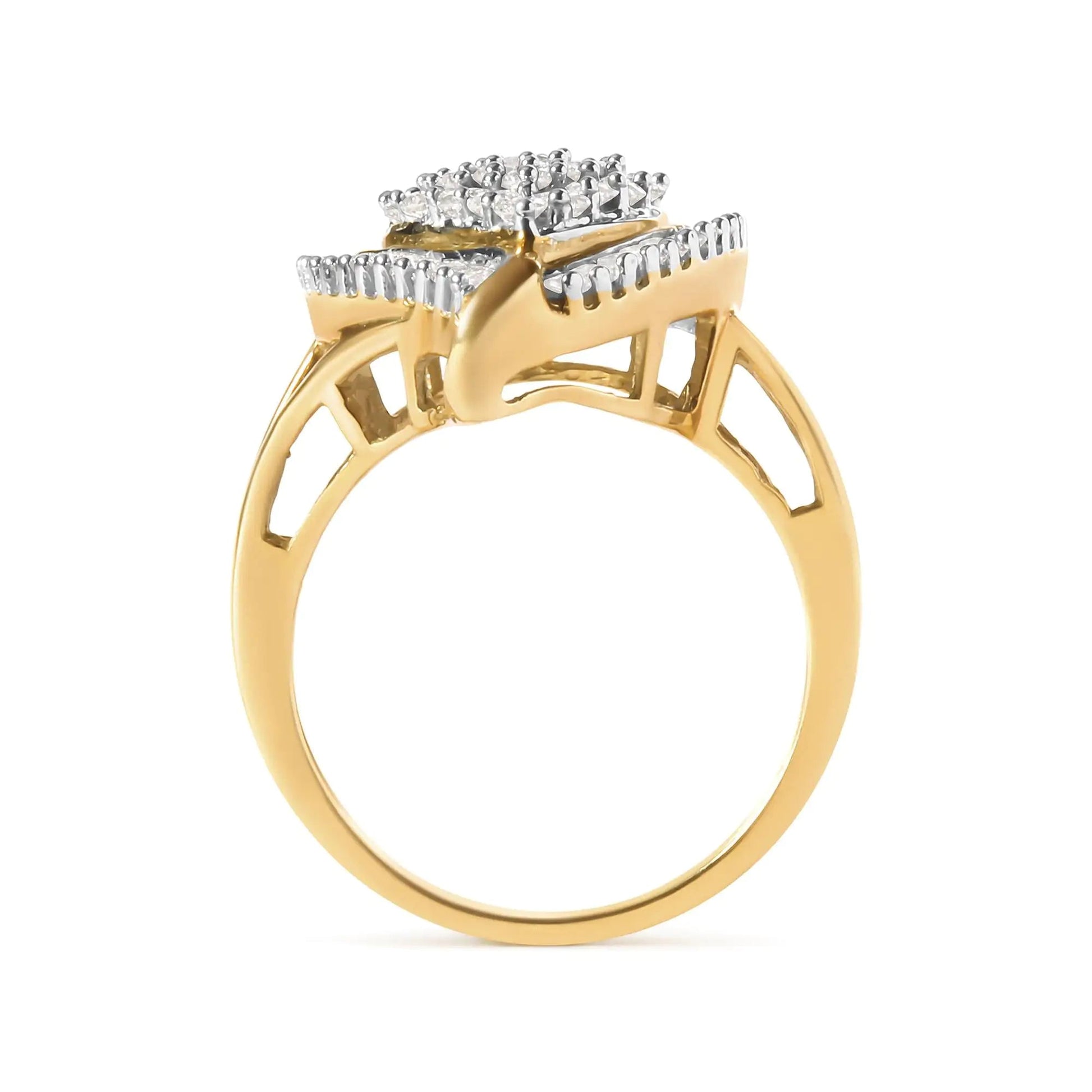 10K Yellow Gold 1 Cttw Round and Baguette Cut Diamond Ballerina Cluster Ring (H-I Color, SI2-I1 Clarity) WEM Support (www.WEM.support)