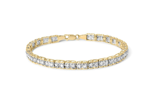 10K Yellow Gold 1.00 Cttw Round-Cut Diamond Link Bracelet (I-J Color, I3-Promo Clarity) - Size 7" WEM Support (www.WEM.support)