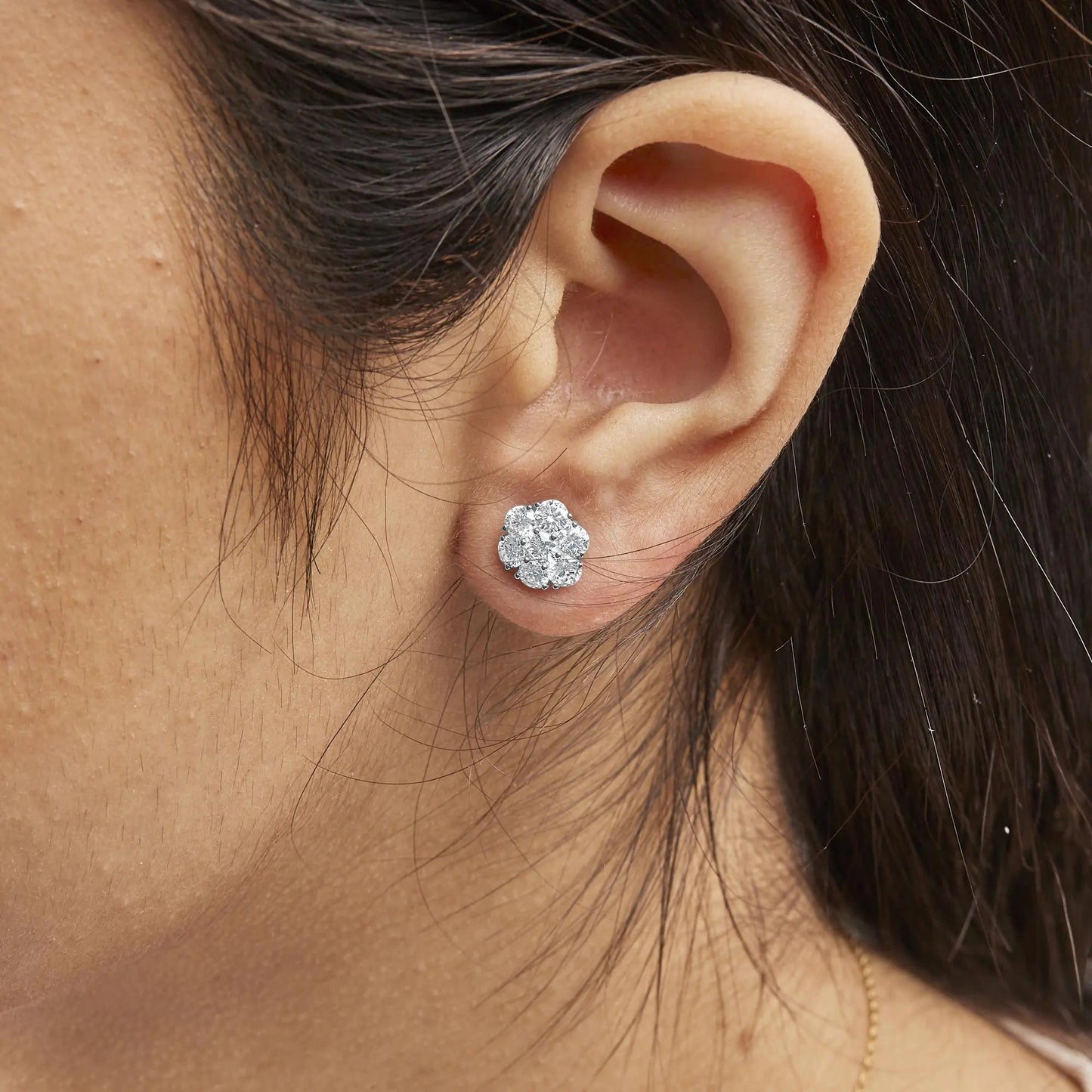 14K White Gold 1 3/4 Cttw Lab Grown Diamond Floral Cluster Composite Stud Earrings (G-H Color, VS2-SI1 Clarity) WEM Support (www.WEM.support)