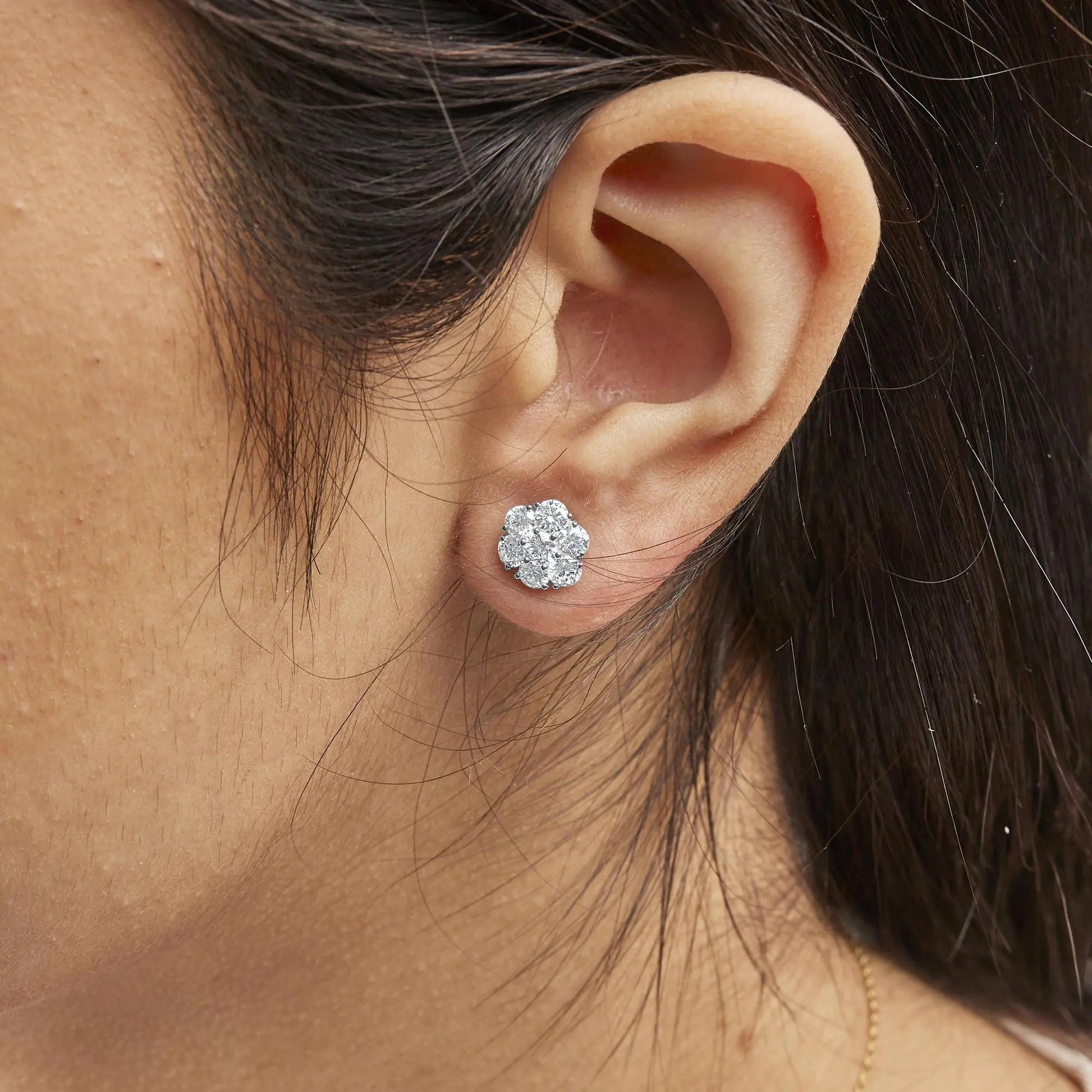 14K White Gold 1 3/4 Cttw Lab Grown Diamond Floral Cluster Composite Stud Earrings (G-H Color, VS2-SI1 Clarity) WEM Support (www.WEM.support)