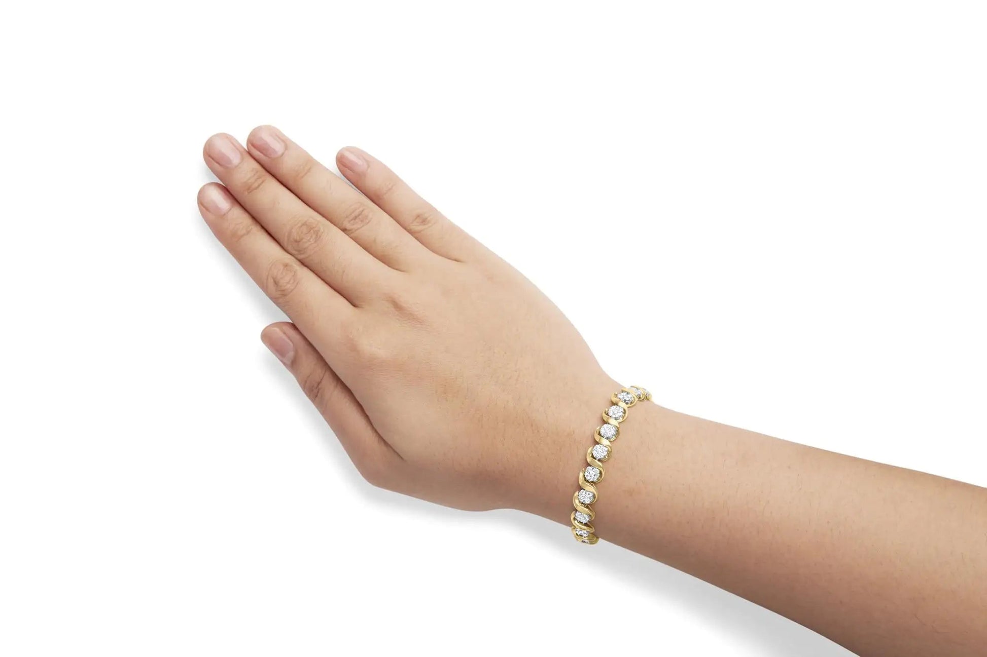 10K Yellow Gold 4.00 Cttw Round-Cut Diamond Floral Link 7.5" Bracelet (H-I Color, I2-I3 Clarity) WEM Support (www.WEM.support)