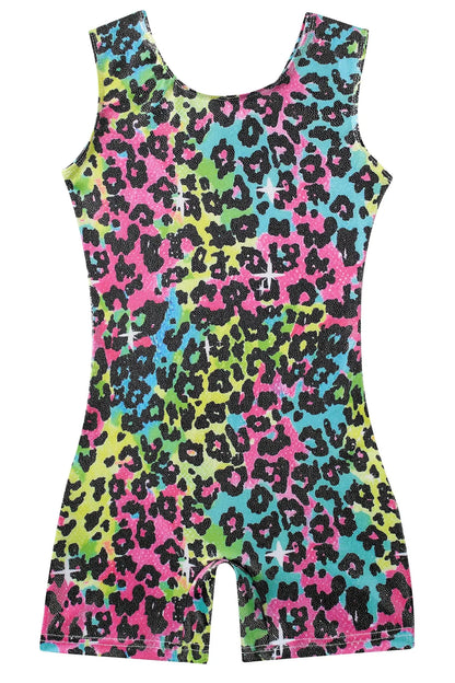 uideazone Gymnastics Leotard for Girls Biketards Sparkly Tank Ballet Unitard with Shorts Quick Dry One-Piece Outfits 2-9Years Colorful Leopard 55 7-8 Years My Store