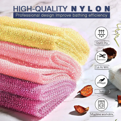 3 Piece Bright Style African exfoliating net Exfoliating Shower Set Long Bath Sponges for Smooth, Refreshed Skin, The Exterior Gleams - Ideal for Daily Use (Bright Yellow, Pink, Purple) Bright Yellow,Pink,Purple My Store