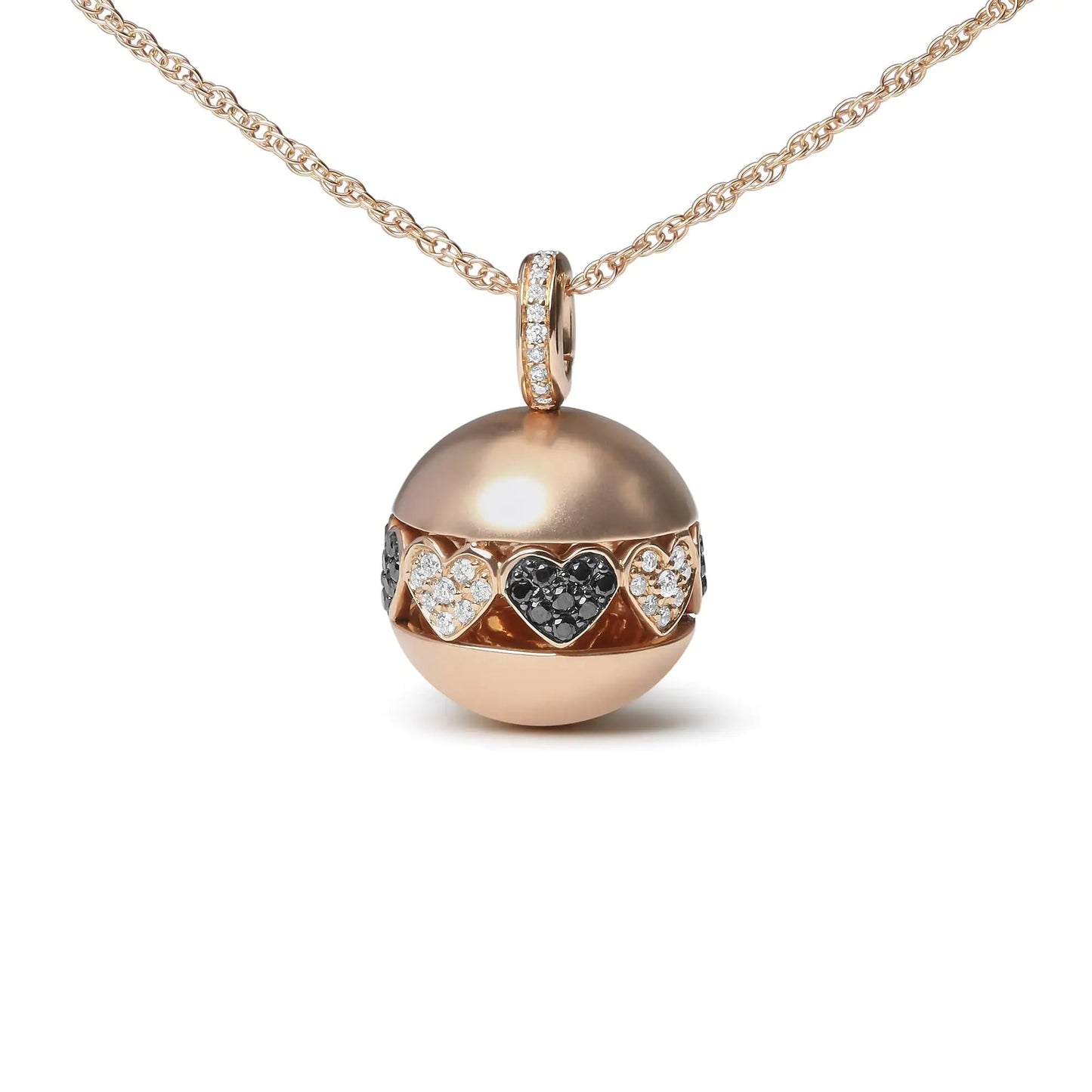 18K Rose Gold 3/8 Cttw Black and White Diamond Ball with Filigree Heart and Cluster Design 18" Pendant Necklace (Black and G-H Color, SI1-SI2 Clarity) WEM Support (www.WEM.support)