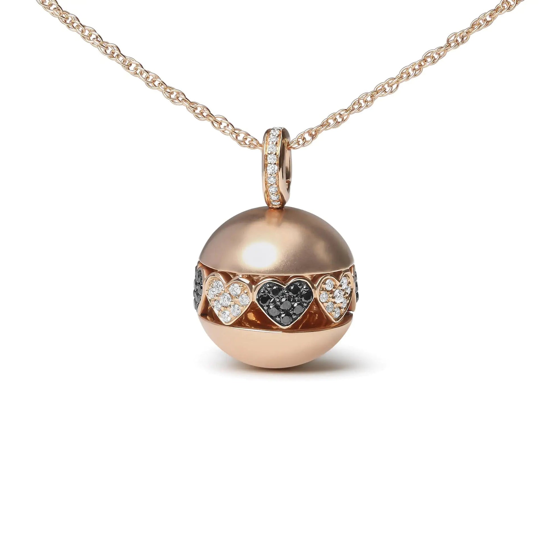 18K Rose Gold 3/8 Cttw Black and White Diamond Ball with Filigree Heart and Cluster Design 18" Pendant Necklace (Black and G-H Color, SI1-SI2 Clarity) WEM Support (www.WEM.support)
