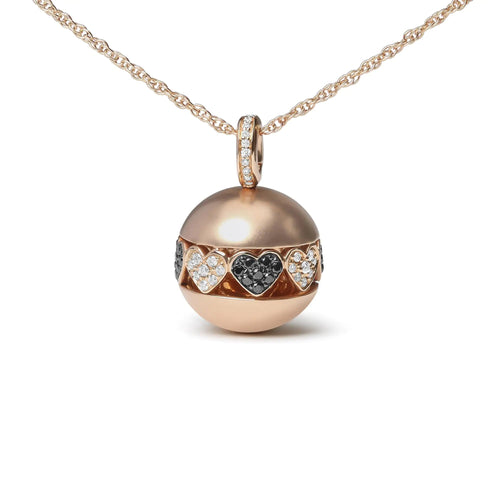 18K Rose Gold 3/8 Cttw Black and White Diamond Ball with Filigree Heart and Cluster Design 18" Pendant Necklace (Black and G-H Color, SI1-SI2 Clarity) WEM Support (www.WEM.support)