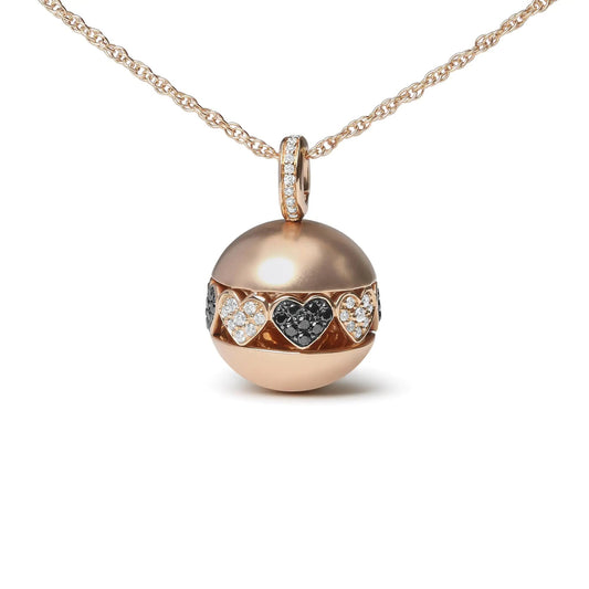 18K Rose Gold 3/8 Cttw Black and White Diamond Ball with Filigree Heart and Cluster Design 18" Pendant Necklace (Black and G-H Color, SI1-SI2 Clarity) WEM Support (www.WEM.support)