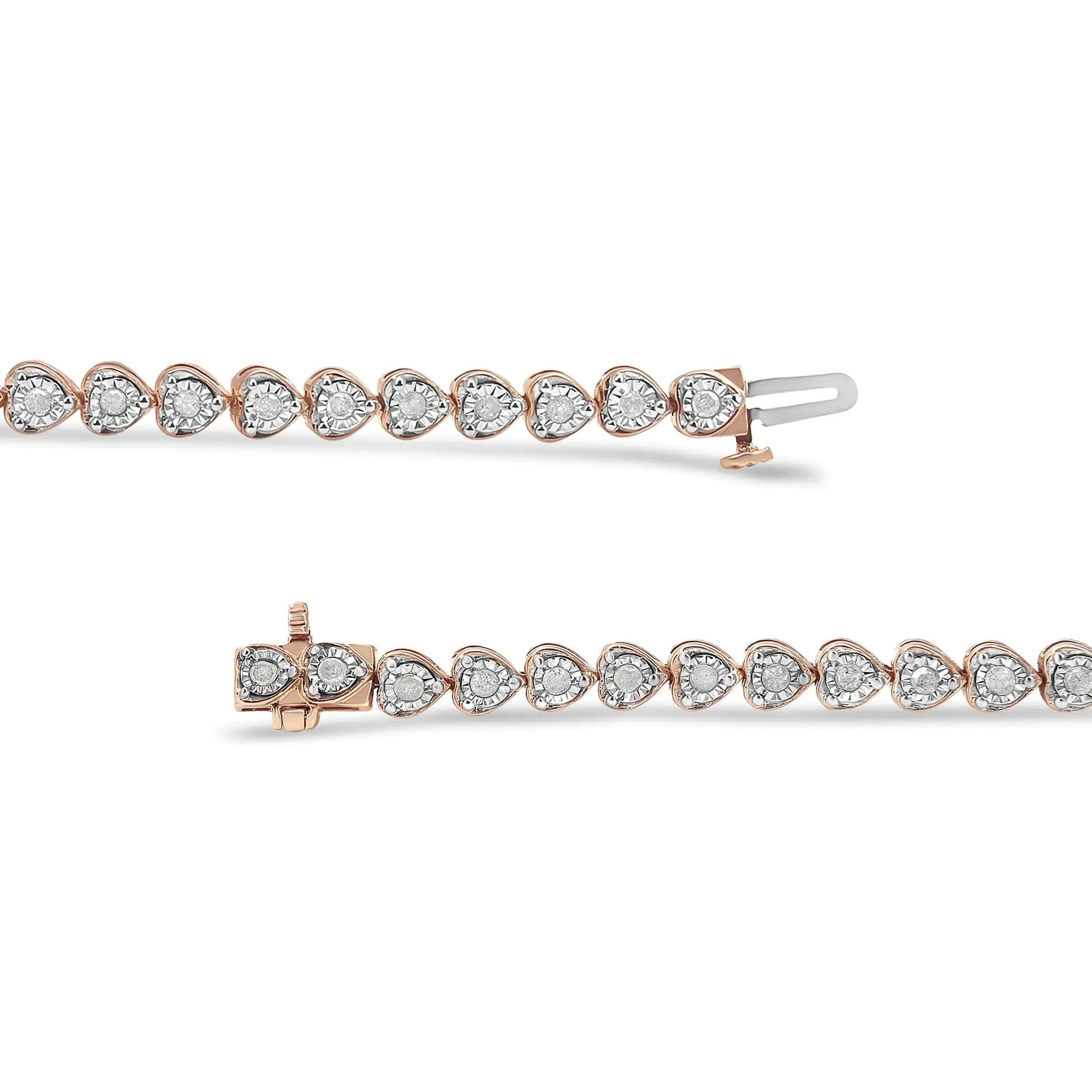 .925 Sterling Silver 1.0 Cttw Miracle Set Diamond Heart-Link 7" Tennis Bracelet (I-J Color, I2-I3 Clarity) WEM Support (www.WEM.support)