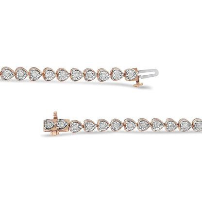 .925 Sterling Silver 1.0 Cttw Miracle Set Diamond Heart-Link 7" Tennis Bracelet (I-J Color, I2-I3 Clarity) WEM Support (www.WEM.support)
