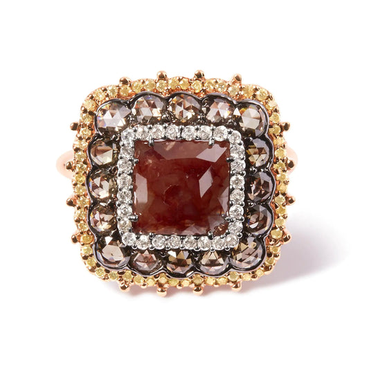 14K Rose Gold 4 1/3 Cttw Fancy Color Rose Cut Diamond Triple Halo Cocktail Ring (Fancy Color, I1-I2 Clarity) - Size 7 WEM Support (www.WEM.support)