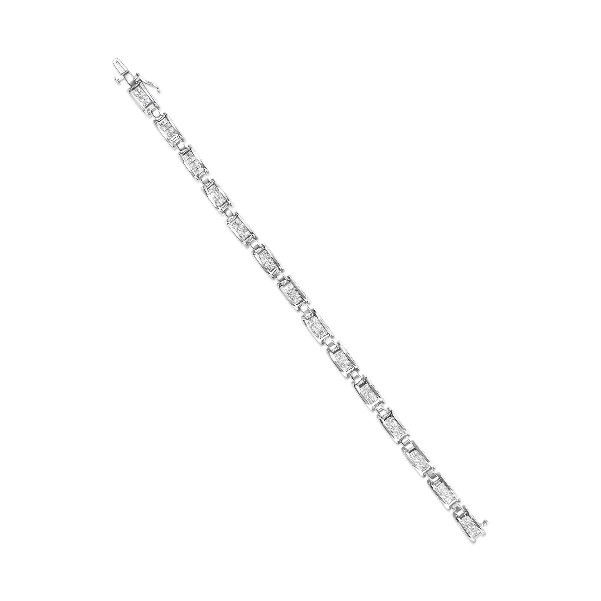 14K White Gold 3.0 Cttw Invisible Set Princess Cut Diamond Link and Buckle 7.25" Tennis Bracelet (I-J Color, I1-I2 Clarity) WEM Support (www.WEM.support)