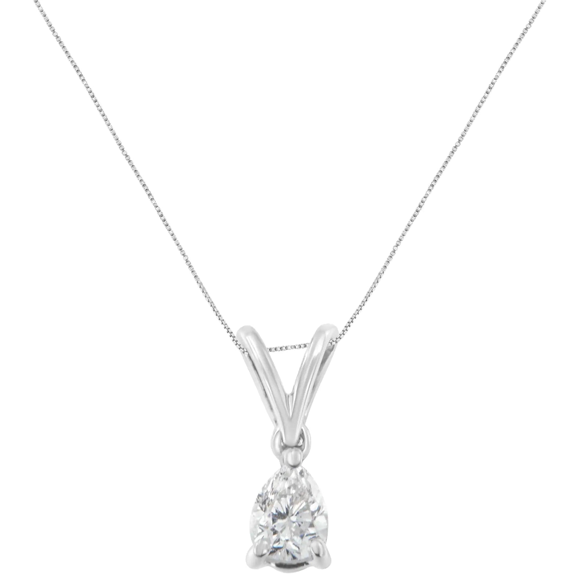 10K White Gold 1/5 cttw Diamond Pear Pendant Necklace (H-I, SI1-SI2) WEM Support (www.WEM.support)