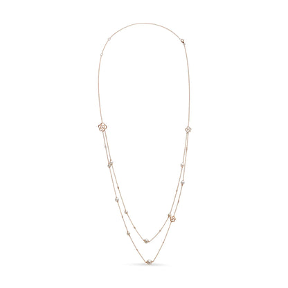 18K Rose Gold 1/2 Cttw Diamond and Freshwater Pearl Double Strand Station Necklace  (G-H Color, SI1-SI2 Clarity) - Adjustable up to 16" to 20" WEM Support (www.WEM.support)