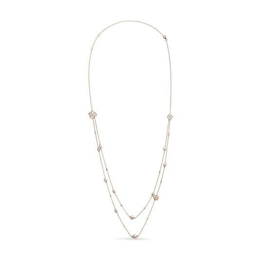 18K Rose Gold 1/2 Cttw Diamond and Freshwater Pearl Double Strand Station Necklace  (G-H Color, SI1-SI2 Clarity) - Adjustable up to 16" to 20" WEM Support (www.WEM.support)