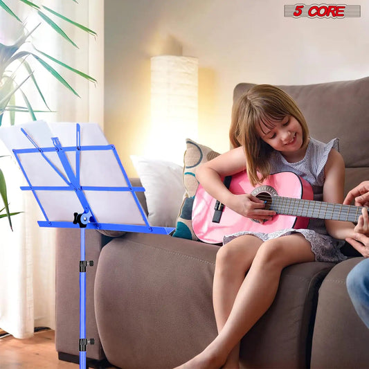 Suporte de Música 5Core para Partituras Portátil Tripé Ajustável Dobrável Porta-Notas AZUL WEM Support (www.WEM.support)