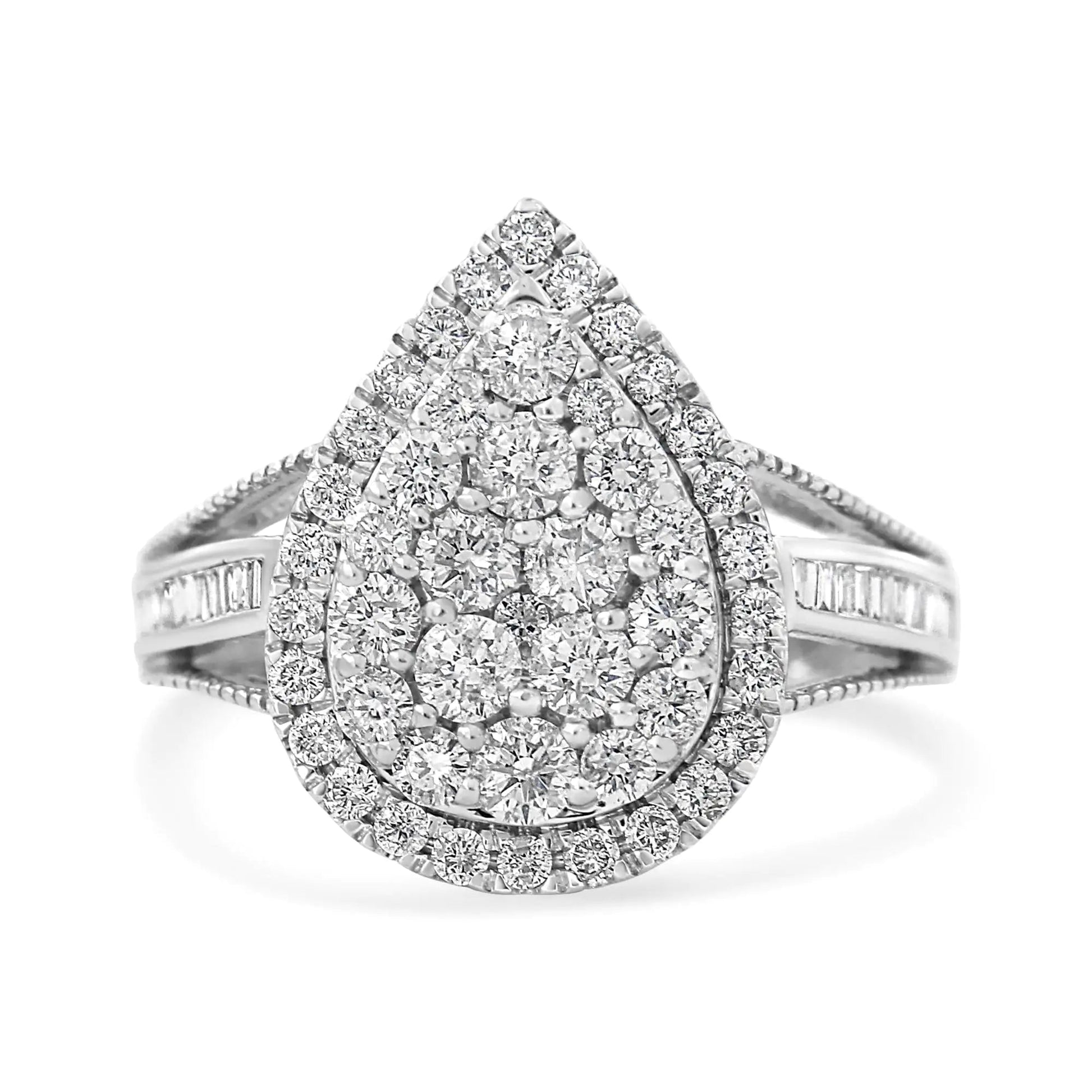 .925 Sterling Silver 1 1/2 Cttw Round-Cut Diamond Pear Shaped Halo Cocktail Ring (I-J Color, I1-I2 Clarity) WEM Support (www.WEM.support)