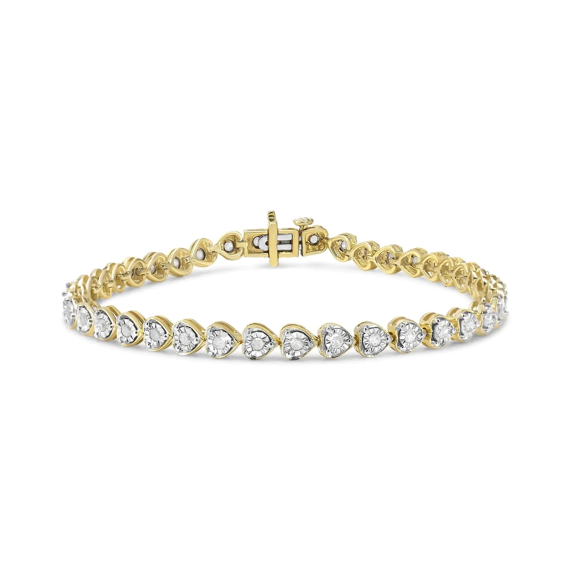 .925 Sterling Silver 1.0 Cttw Miracle Set Diamond Heart-Link 7" Tennis Bracelet (I-J Color, I2-I3 Clarity) WEM Support (www.WEM.support)