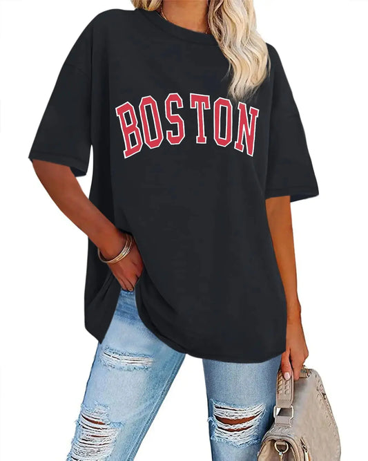 Womens Oversized Tshirt Graphic Tees Crew Neck Summer Short Sleeve Loose Fit Tops Medium Black Red Letters My Store