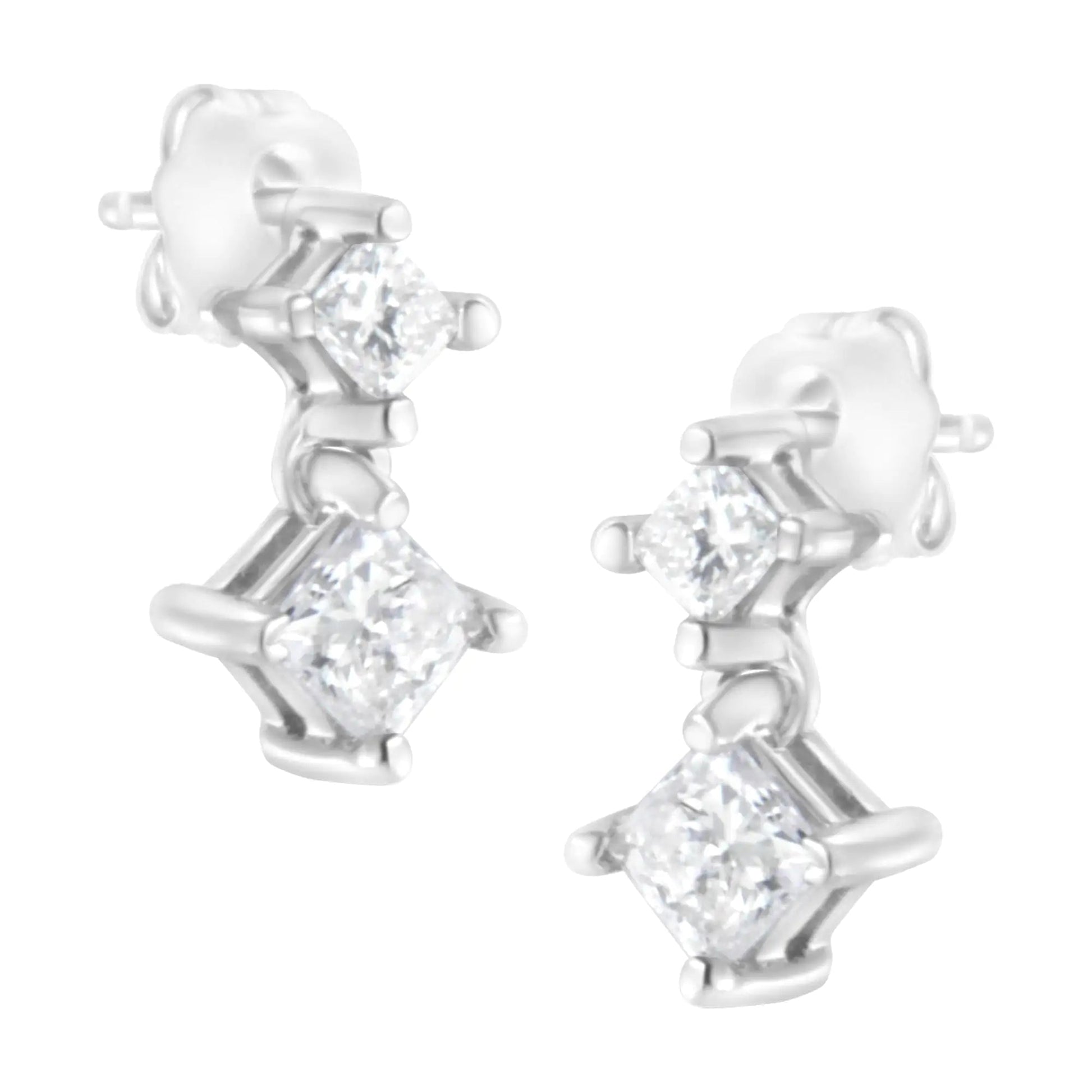 14K White Gold 3/4 cttw Double Diamond Princess-Cut Stud Earrings (I-J Clarity, I2-I3 Color) WEM Support (www.WEM.support)