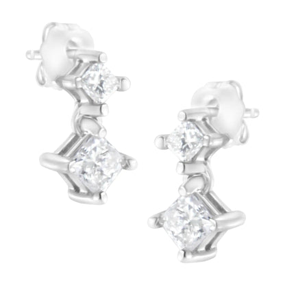 14K White Gold 3/4 cttw Double Diamond Princess-Cut Stud Earrings (I-J Clarity, I2-I3 Color) WEM Support (www.WEM.support)