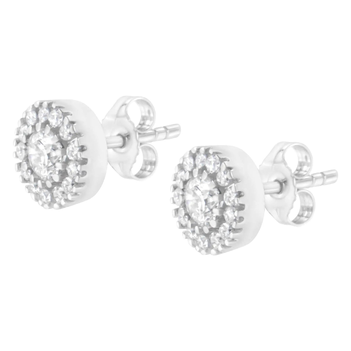 14k White Gold 1 cttw Diamond Halo Stud Earrings (I-J Clarity, I1-I2 Color) WEM Support (www.WEM.support)