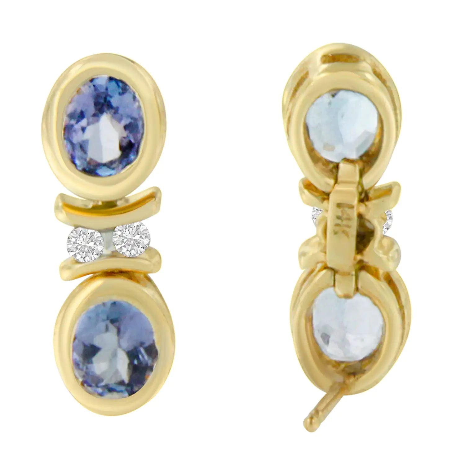 14K Yellow Gold Round Cut Diamond Tanzanite Earrings (1.60 cttw, I-J Color, I1-I2 Clarity) WEM Support (www.WEM.support)