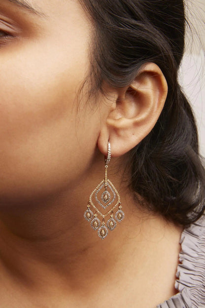 14K White and Rose Gold 2 1/2 Cttw Diamond Curved Rhombus Shape Drop and Chandelier Style Dangle Earring (J-K Color, I2-I3 Clarity) WEM Support (www.WEM.support)