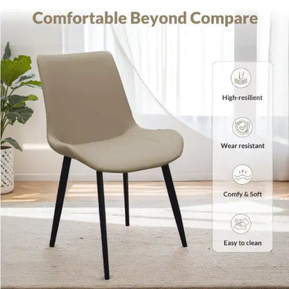 Tan PU Leather Dining Chair With Metal Legs, Modern Upholstered Chair Set Of 4 For Kitchen WEM Support (www.WEM.support)