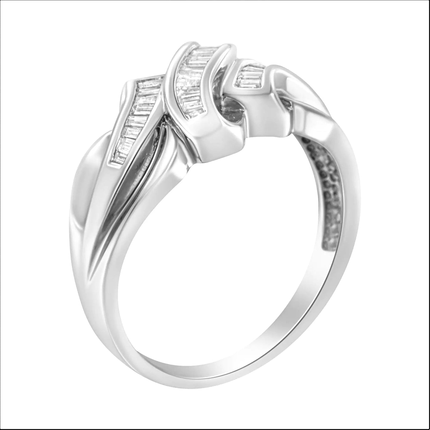 14K White Gold 1/3 Cttw Channel Set Baguette Diamond Bypass Ring Band (H-I Color, SI1-SI2 Clarity) WEM Support (www.WEM.support)
