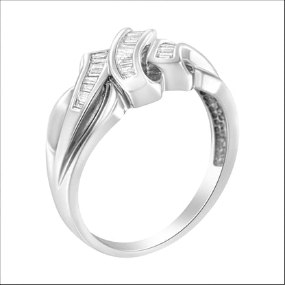 14K White Gold 1/3 Cttw Channel Set Baguette Diamond Bypass Ring Band (H-I Color, SI1-SI2 Clarity) WEM Support (www.WEM.support)