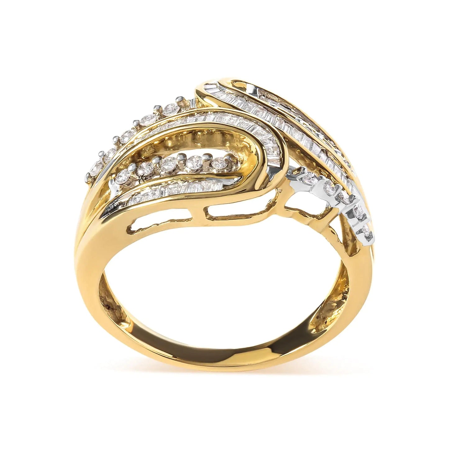 10K Yellow Gold 1/2 Cttw Round and Baguette cut Diamond Open Space Bypass Ring (H-I Color, SI2-I1 Clarity) WEM Support (www.WEM.support)